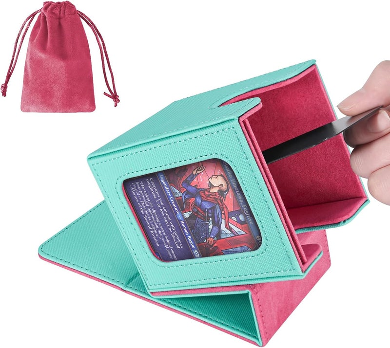 AFIING MTG Deck Box for Commander Display,Card Deck Case Fits 100 Double Sleeved Cards, Magic Commander TCG Card Storage Box with 2 Dividers,Dice Bag and 1 Toploader(Green Rose pink) - Image 1